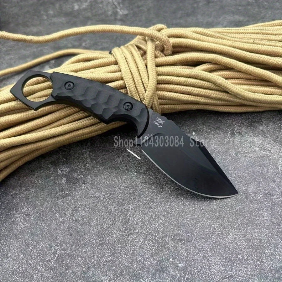 Outdoor Professional Hunting Knife with Sheath Finger-ring Handle Ergonomic Grip for Polar Survival Combat Self-defense Hunting