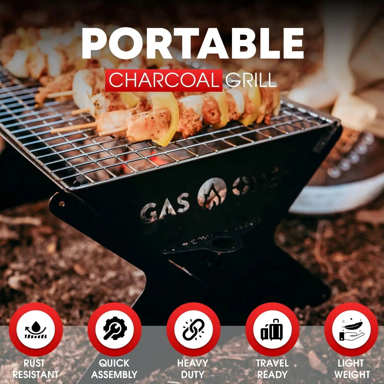 GasOne 15' Portable Charcoal Grill – Foldable BBQ for Camping & Backyard