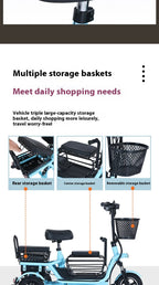 800W48V 70km folding electric tricycle small leisure vehicle for adults to ride three people portable battery car for home use