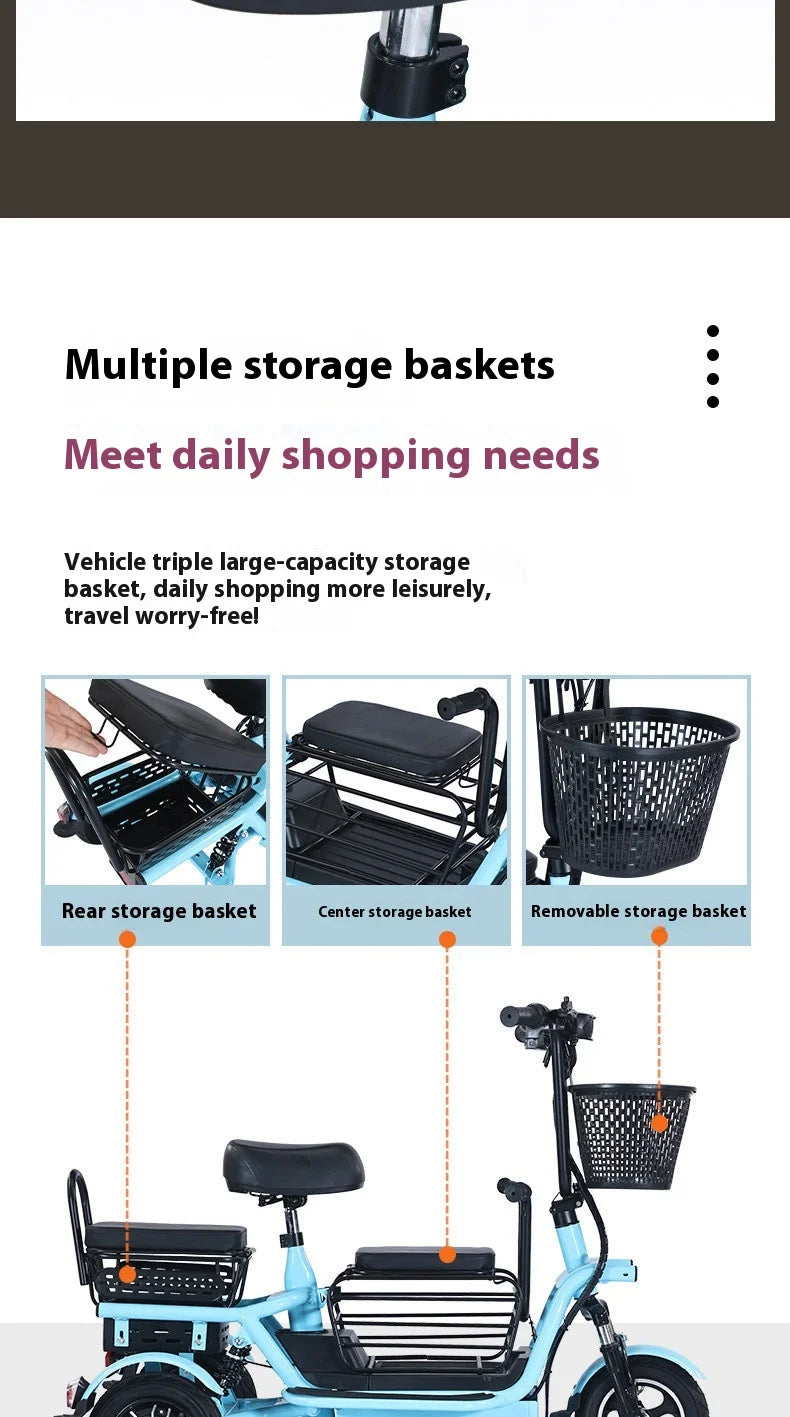 800W48V 70km folding electric tricycle small leisure vehicle for adults to ride three people portable battery car for home use