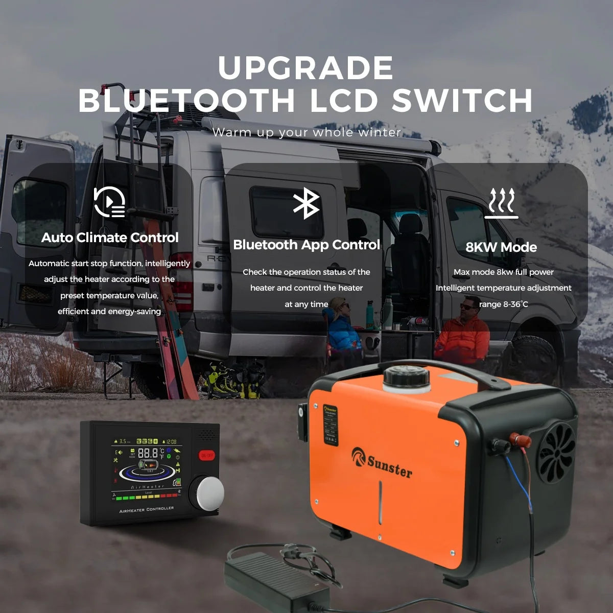 12V&24V&220V AC&DC Universal 8KW Diesel Air Heater All In One Parking Heater with bluetooth App Control For Home RV Vehicle