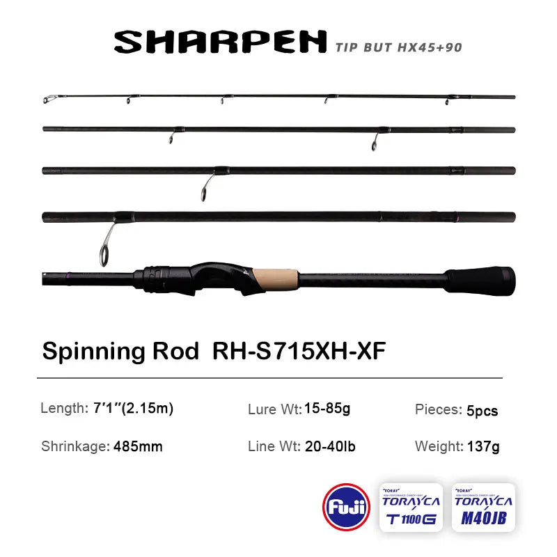 PURELURE SHARPEN Travel Soft Lure Long Spinning and Casting XF/MF Action Rods FUJI Components Bass Pike Rod Fishing Rod Reel