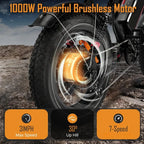 S8 Electric Bike for Adult, 1000W 20" Fat Tire 48V 17.5AH Removable Battery, Max 35-70 Miles Electric Motorcycle