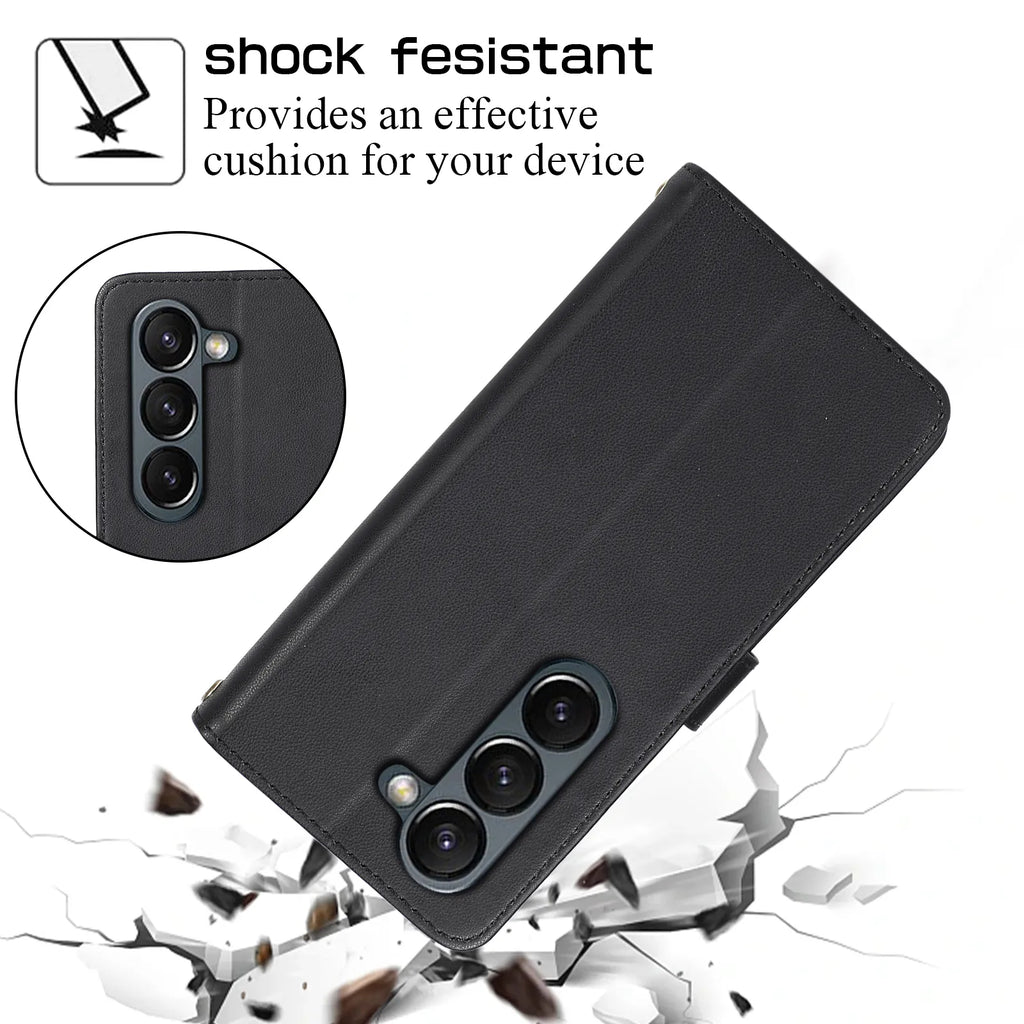 Crossbody Lanyard Leather Phone Case for Samsung Galaxy Z Fold 7 6 5 4 3 Fold5 Fold4 Fold6 5G Wallet with Card Holder Slot Cover