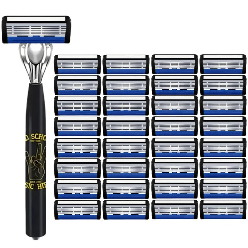 Classic men's shaver, non slip handle, stainless steel blade, economical and practical, 6-layer manual shaver blade