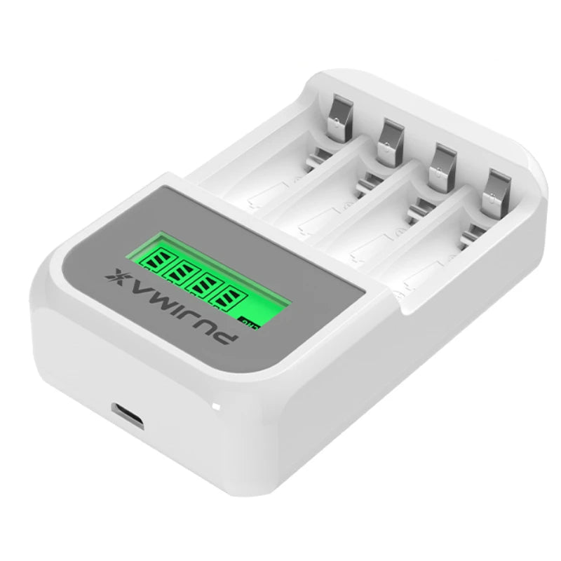 PUJIMAX 4 Slots LCD Display Intelligent Battery Charger For AA/AAA NiCd NiMh Rechargeable Batteries Fast Charging With Cable