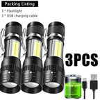 Mini Portable 2000 Lumens Led Flashlight Built In Battery Torch COB Variable Focus Waterproof Tactical Flashlight Bulb Light