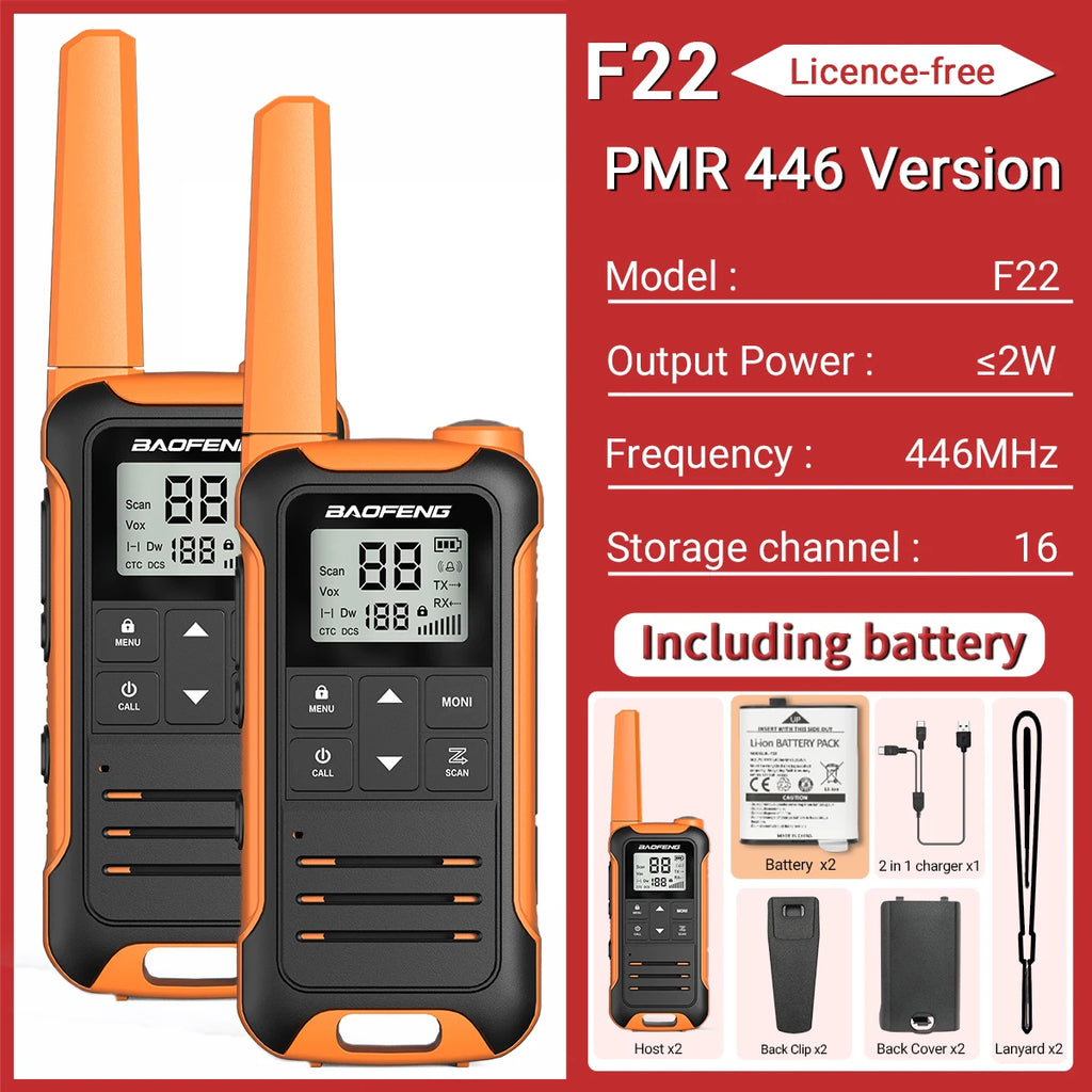 2pcs Baofeng F22 Mini Walkie Talkie PMR Communication Radio Profesional Walkie Talkies Ham Radio Transceiver For Restaurants