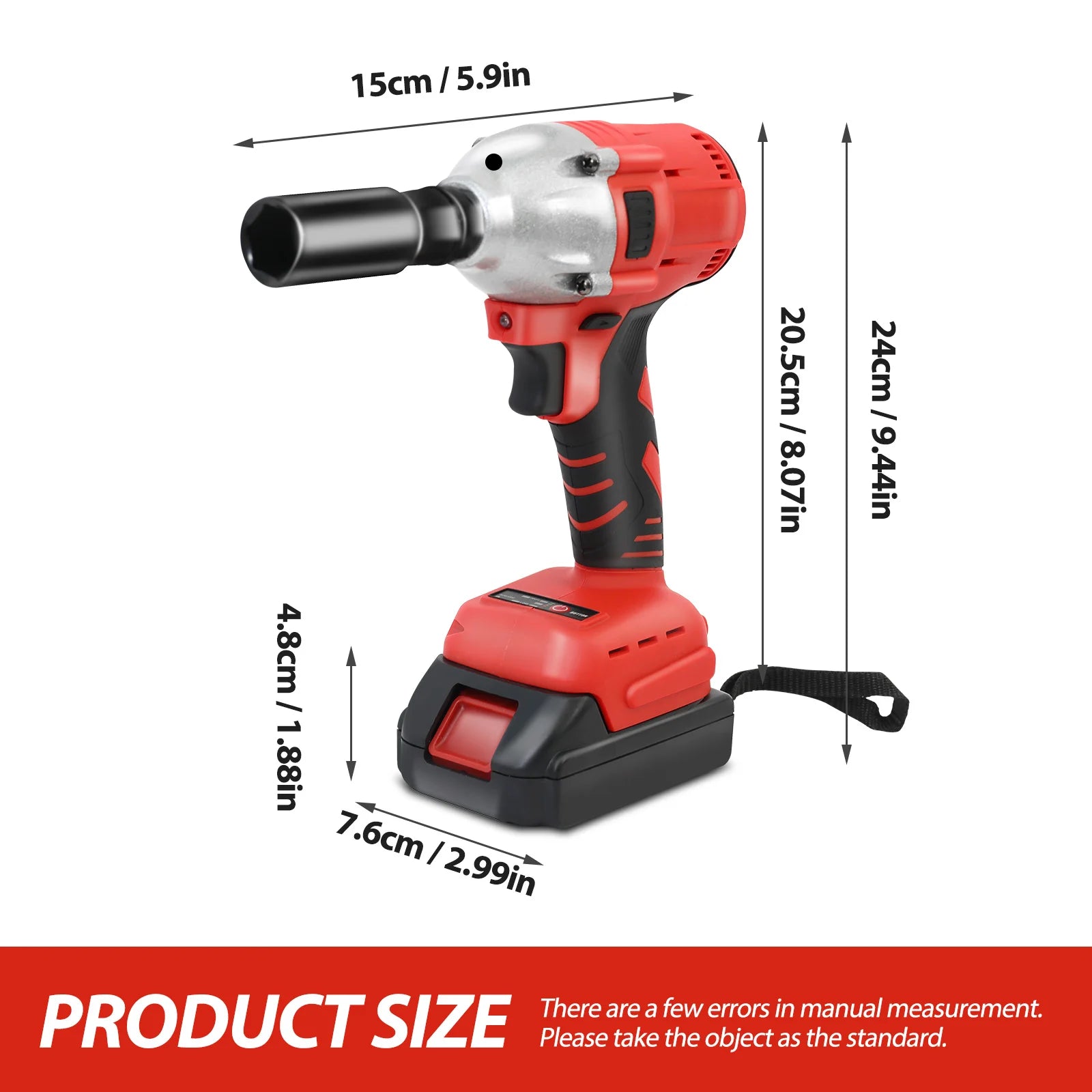 1000N.m (740ft-lbs) Cordless Impact Wrench Brushless Electric High Torque with Batteries 1500MAh 20V Fast Charger for Car Truck