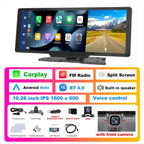 Podofo 10.26" Dash Cam 4K Rearview Camera Wireless Carplay Android Auto GPS with Voice Control Dashboard DVR Car Monitor