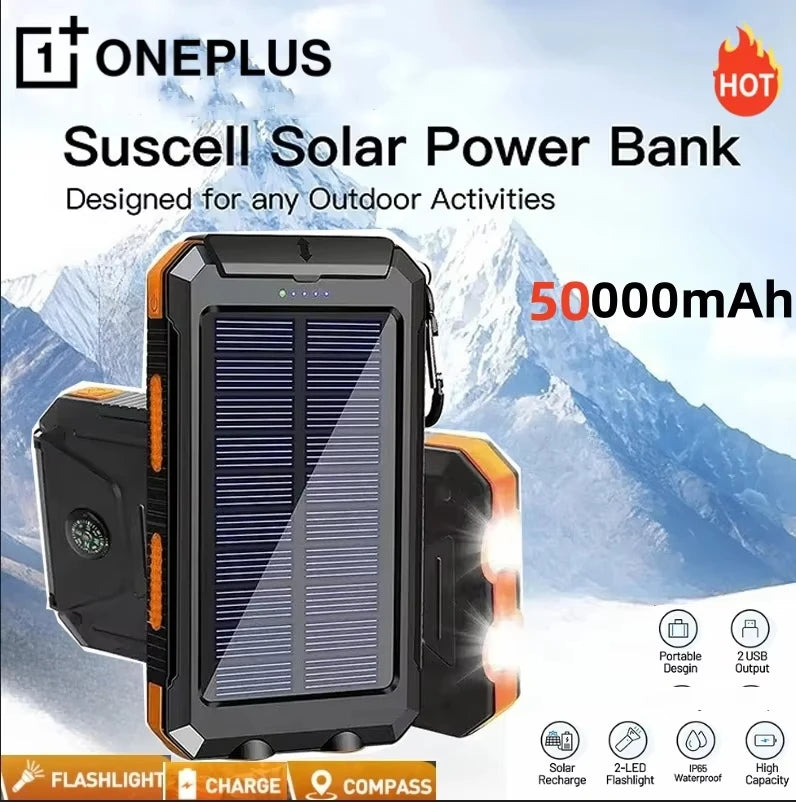 OnePlus Solar Power Bank 200000mAh Large Capacity Fast Charging External Battery with SOS Emergency Power for IPhone Samsung
