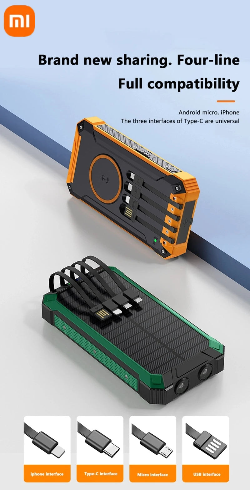 XIAOMI Solar Power Bank Wireless 200000mAh Large Capacity Fast Charging External Battery Outdoor Survival Emergency Equipment