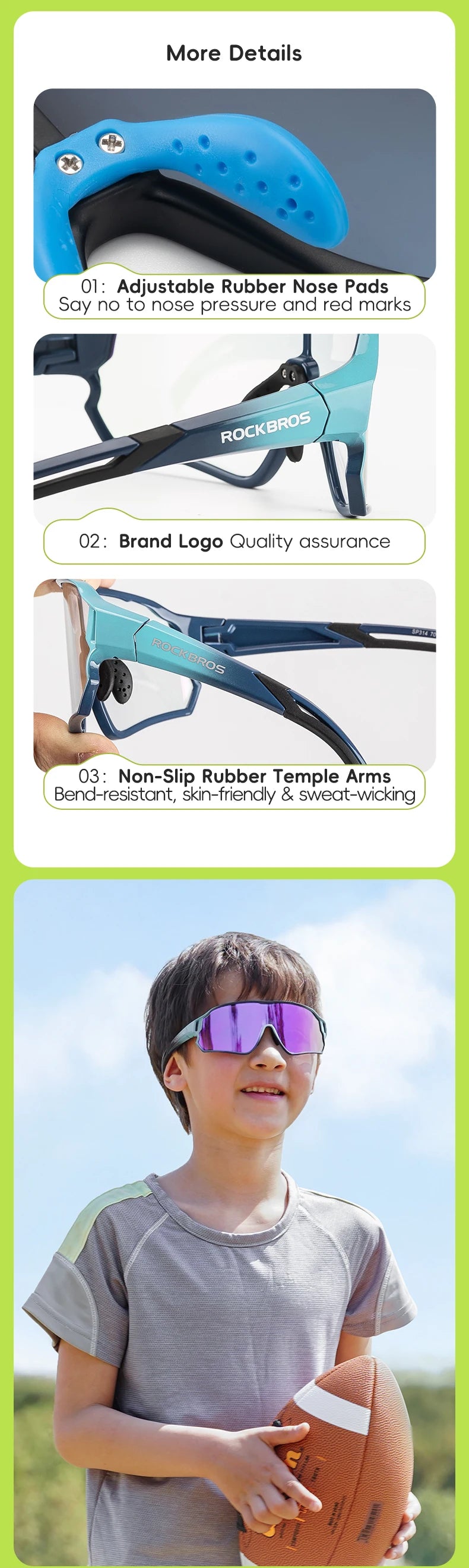 ROCKBROS Sunglasses Kids Girls Boys Polarized/Photochromic Goggles Children Glasses UV Protection Eyeglasses Eyewear