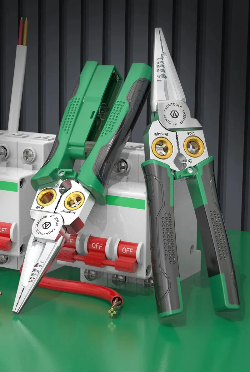 LAOA Electrician's pliers, multi-function wire stripper, 8-in-1 stainless steel needle-nose pliers with electrical measurement