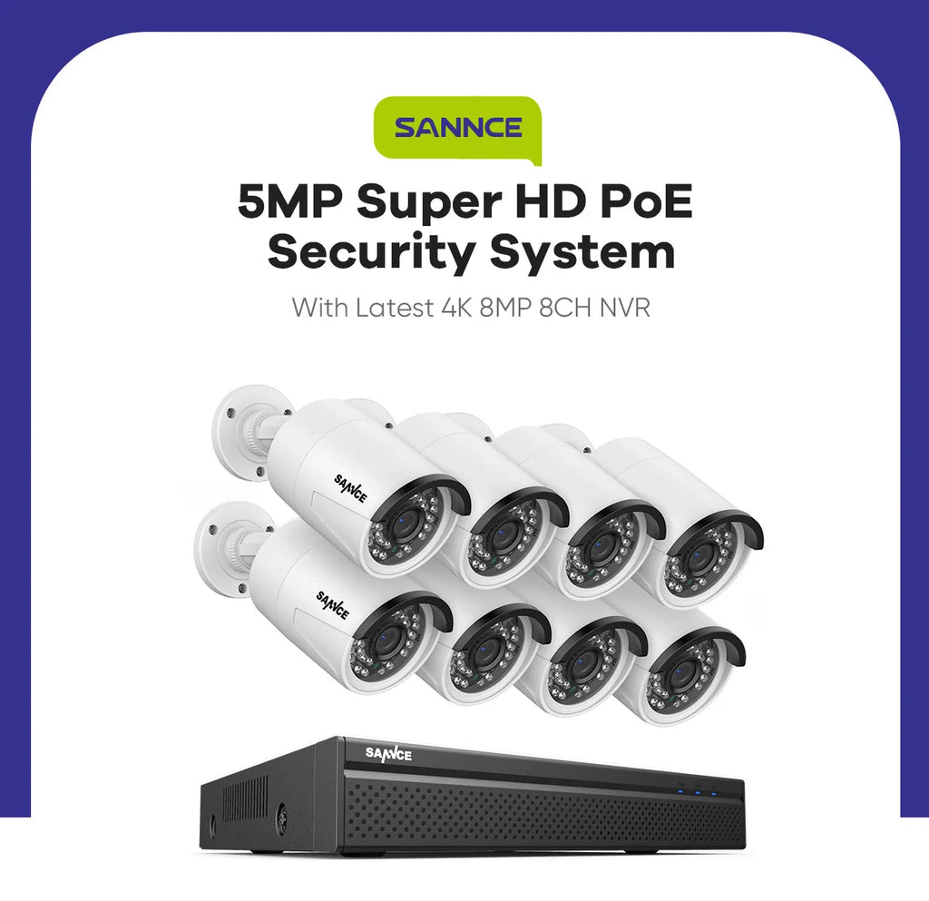SANNCE 5MP POE Video Surveillance System Set 8CH 8MP NVR System CCTV Security Outdoor 5MP IP Cameras Surveillance Kit