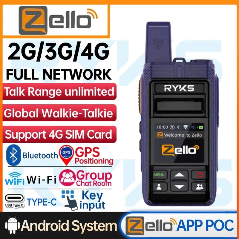 Android 8.0 Long Range Communication Radio Zello Walkie Talkie 4G Bluetooth 5000Km Wifi Wireless Devices Portable Two-Way Radio