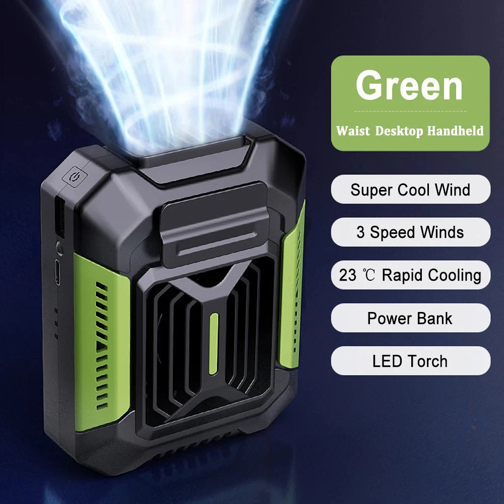 Personal Belt Clip Fan Portable Power Bank Flashlight Wearable Fan Hanging Neck Fan for Outdoor Works Hiking Camping