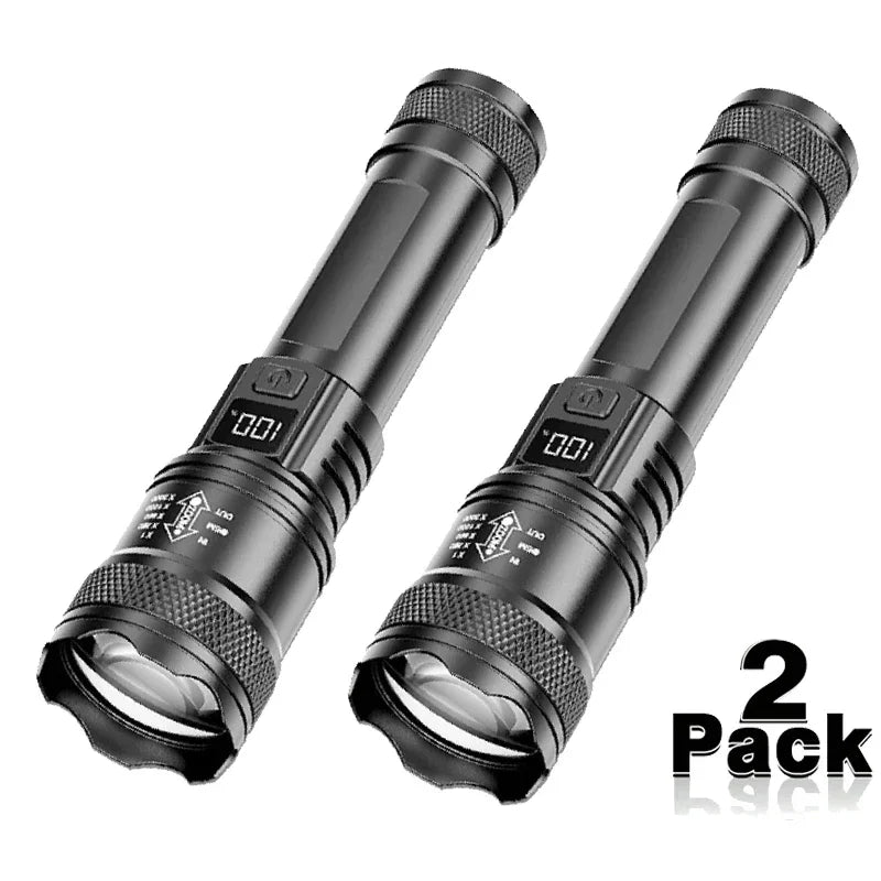 Super Powerful LED Flashlight Battery Display USB Rechargeable Light Telescopic Zoom Torch Lamp Outdoor Camping Fishing Lantern