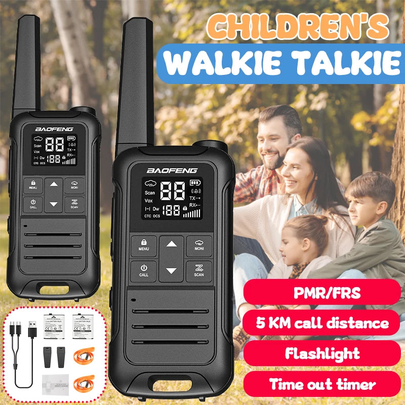 2pcs Baofeng F22 Kids Walkie Talkie Rechargeable Type-C Ham Radio Electronic Toys Birthday Gift Children