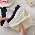 5 /10 Pairs Lot Socks for Women Ruffle Middle Tube Ankle Short Breathable Black White Set Spring Autumn