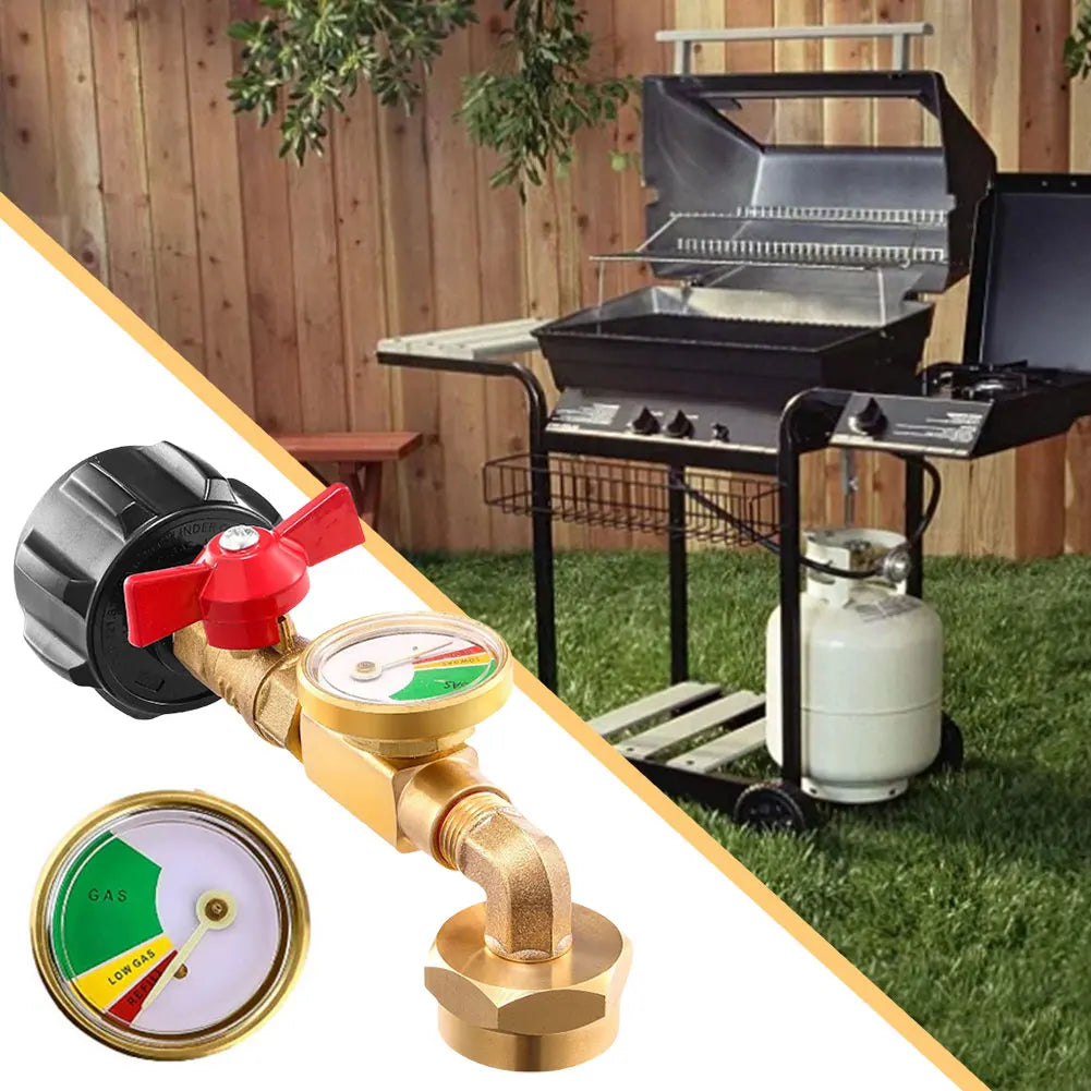QCC1 Propane Refill Elbow Adapter with Gauge and ON-Off Control Valve Propane Adapter for 1 LB Propane Tank To Be Refilled