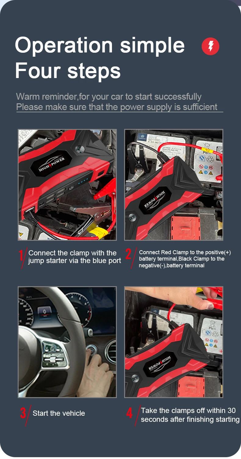 12V 60000mAh Car Jump Starter Digital Display Emergency Power Supply Portable Emergency Starter Car Battery Booster Power Bank