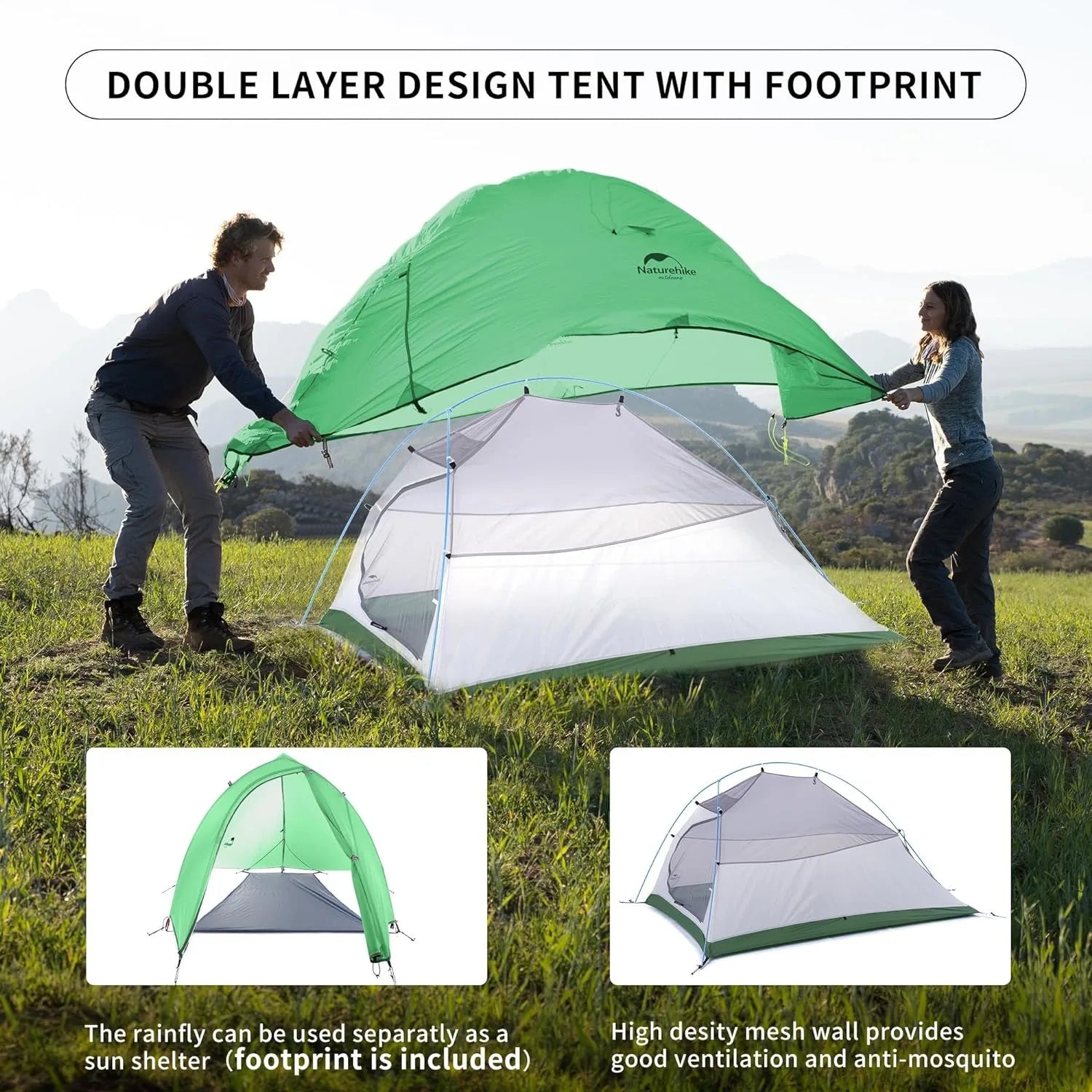 Naturehike Cloud Up 2 Person Camping Tent Waterproof Easy Build Ultralight Beach Tent Outdoor Hiking Backpacking Shelter Tents