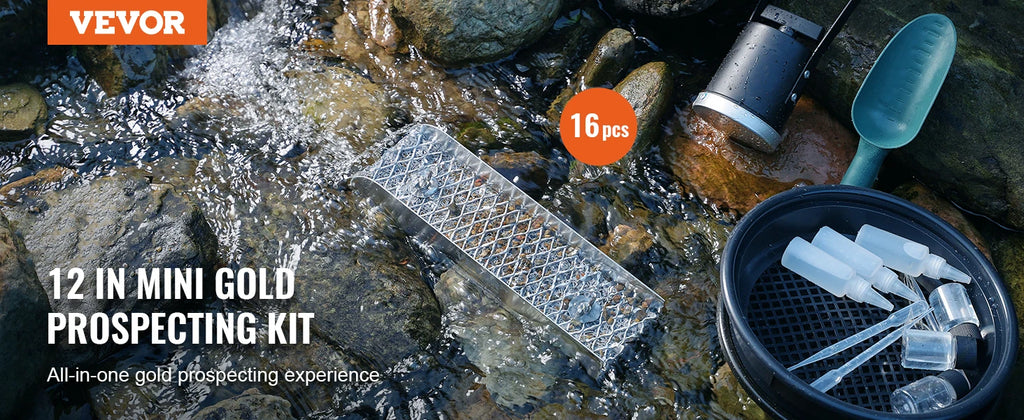 VEVOR Gold Panning Kit With Mini Sluice Box,12/50In Aluminum Gold Mining Equipment, 16/23 PCS Prospecting Kit with Gold Pan