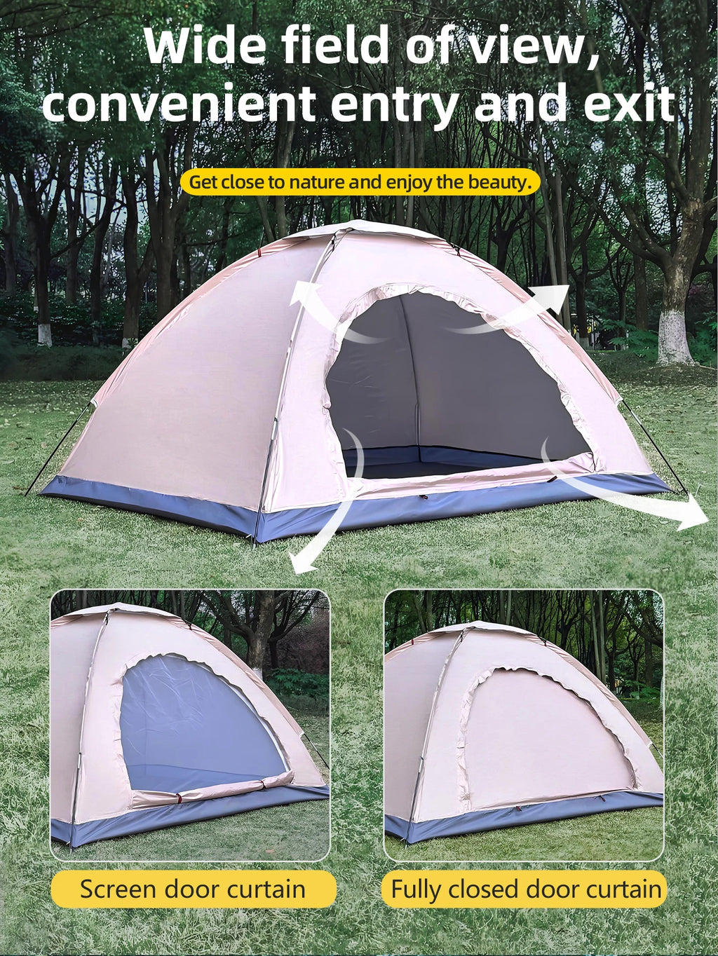 Outdoor camping tent, hand-built rain and sun protection hiking tent, double bed for couples and children, portable windproof