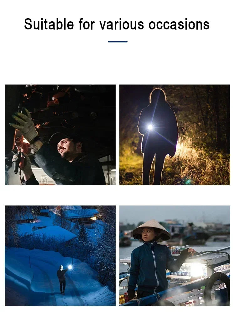 Mini Portable 2000 Lumens Led Flashlight Built In Battery Torch COB Variable Focus Waterproof Tactical Flashlight Bulb Light