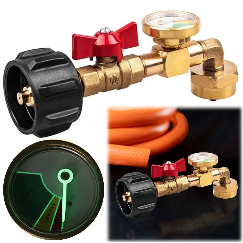 QCC1 Propane Refill Elbow Adapter with Gauge and ON-Off Control Valve Propane Adapter for 1 LB Propane Tank To Be Refilled