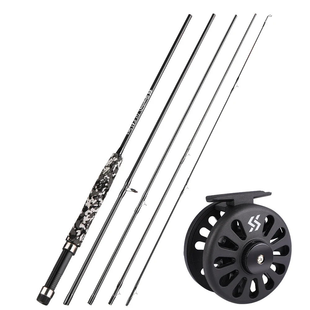 Sougayilang Fly Fishing Rods and Reels 5-sections Carbon Rod 5/6 Reels for Trout Perch Fishing Suitable for Leisure Fishing
