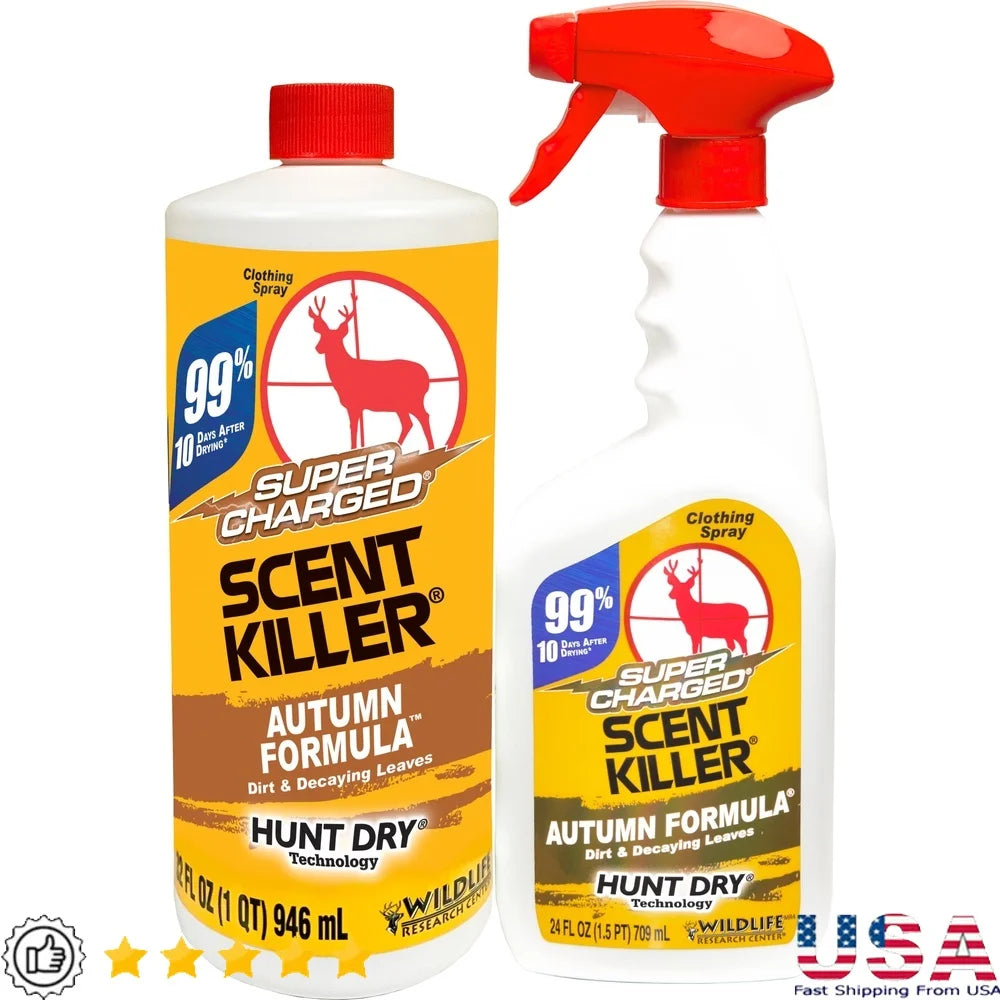 Super Charged Scent Killer Hunting Scent Elimination Spray 56 fl oz Combo with High Output Sprayer Odor Control Technology