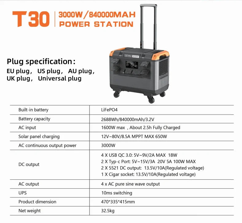 3000W Portable Power Stations Lifepo4 Battery Camping Outdoor Power Supply 5376wh Energy Storage 2400W Portable Power Generator