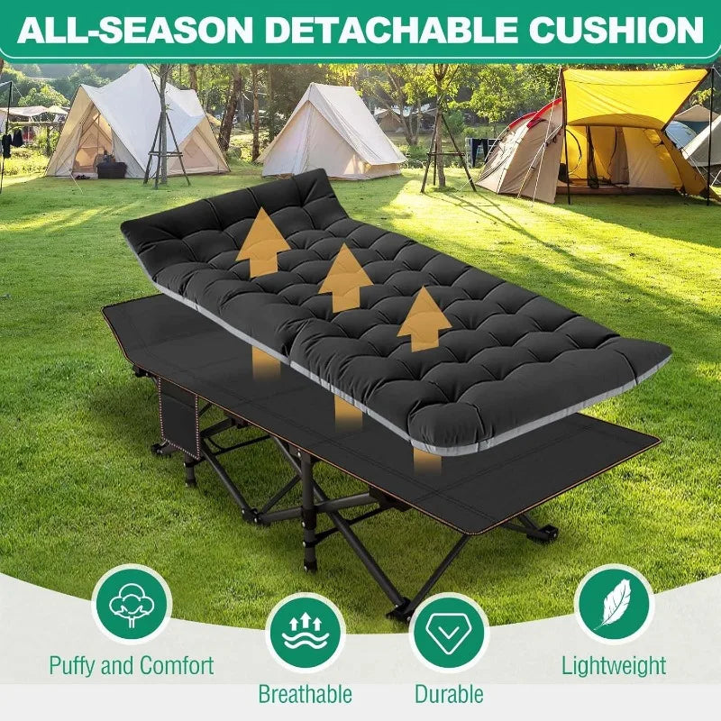 LILYPELLE Folding Camping Cot, Heavy Duty Sleeping Cots with Carry Bag, Double Layer Oxford Portable Travel Camp Cots for Home