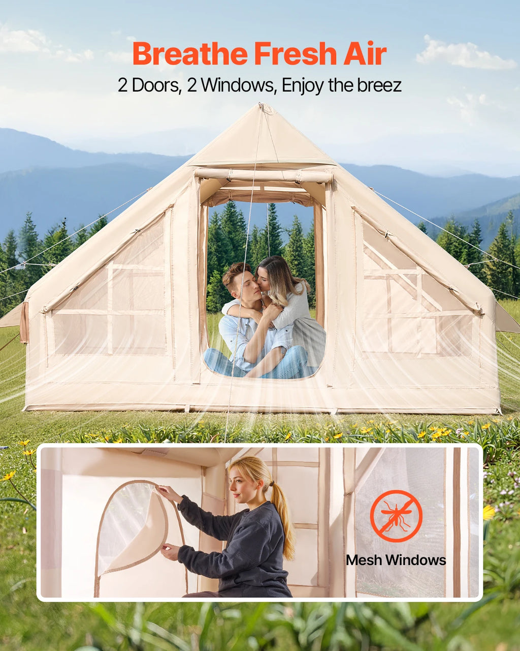 VEVOR Inflatable Tents for Camping Easy Setup Blow up Tent with Hand Pump 300D Oxford Tent with Stove Jack Storage Bag Included