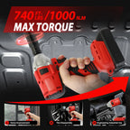 1000N.m (740ft-lbs) Cordless Impact Wrench Brushless Electric High Torque with Batteries 1500MAh 20V Fast Charger for Car Truck