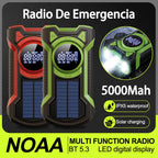 Solar Emergency Weather Radio 5000mAh Hand Crank AM/FM/NOAA Portable Emergency Radio Bluetooth5.3 SOS Alarm for Outdoor Survival