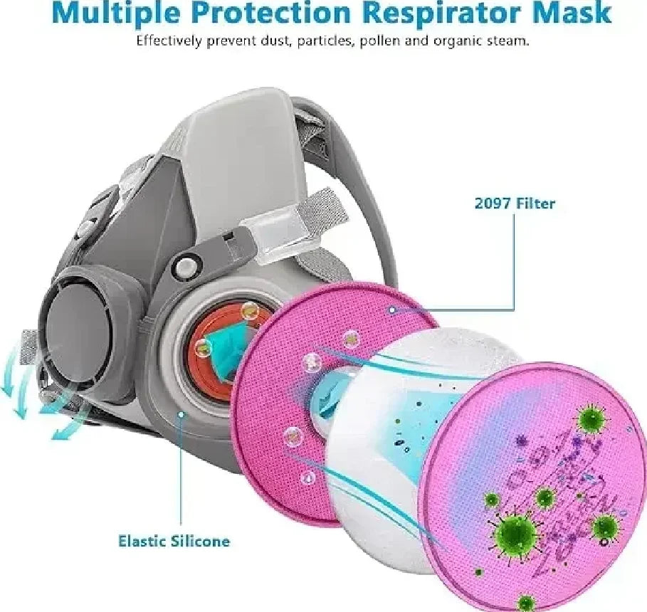 Dustproof 6200 Respirator Gas Mask Half Face with 2097 Filter Goggles Sets for Epoxy Dust Paint Organic Vapor Welding Grinding