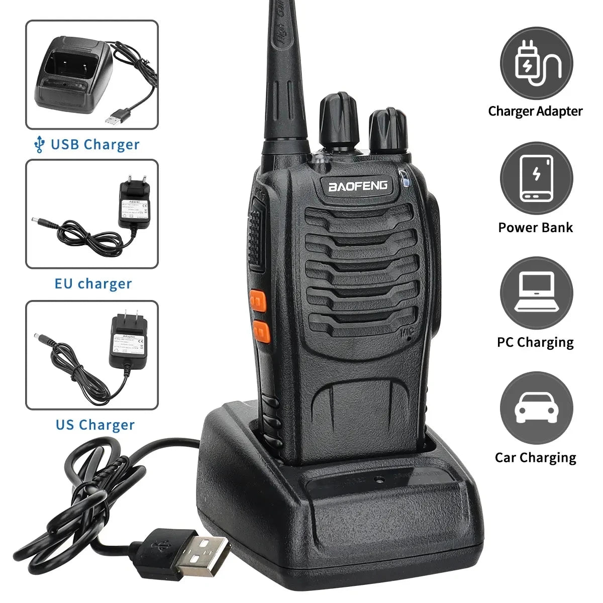 2/4PCS Baofeng Long Range UHF 400-470MHz USB/EU/US Ham Two Way Radio