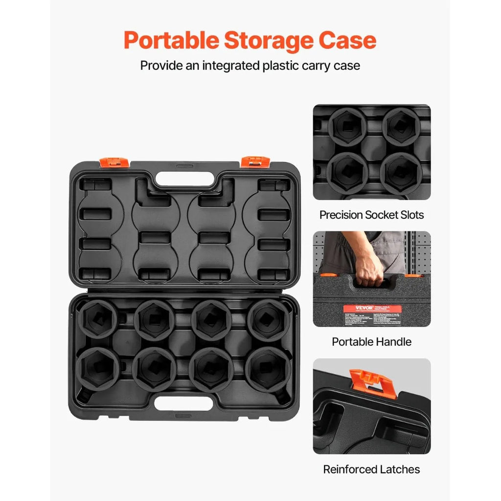 VEVOR 1/4, 3/8 & 1/2 Inch Drive Impact Socket Set, 210-Piece Full Metric/Standard with Extensions & Universal Joint, 3 Cases