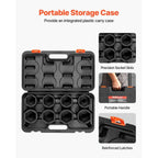 VEVOR 1/4, 3/8 & 1/2 Inch Drive Impact Socket Set, 210-Piece Full Metric/Standard with Extensions & Universal Joint, 3 Cases