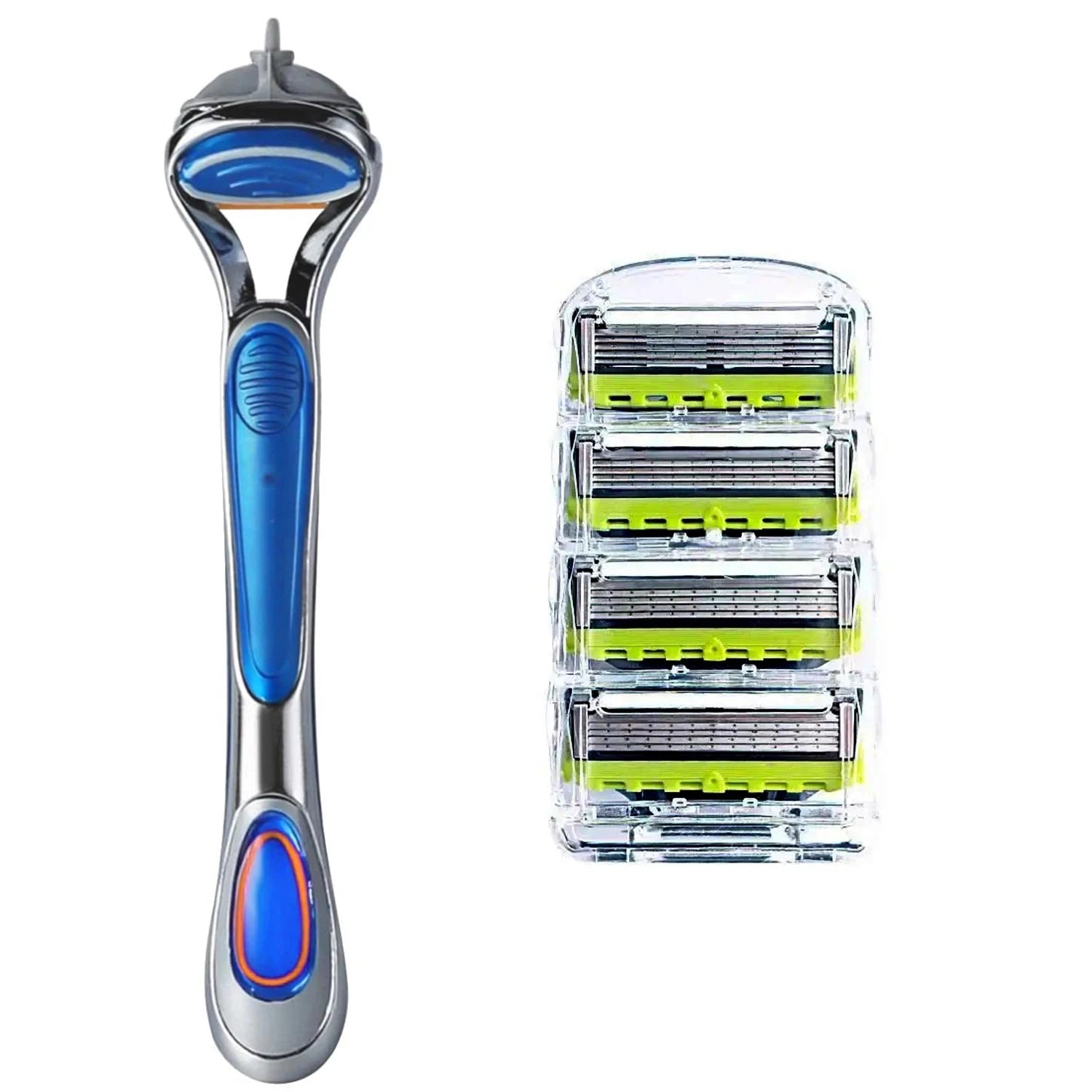 Men's manual safety razor, equipped with precision 5-layer stainless steel blades and ergonomic metal handle, 4-20 replacements