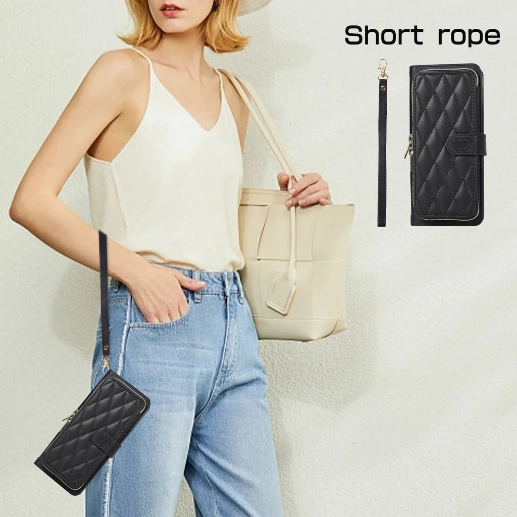 Crossbody Lanyard Leather Phone Case for Samsung Galaxy Z Fold 7 6 5 4 3 Fold5 Fold4 Fold6 5G Wallet with Card Holder Slot Cover