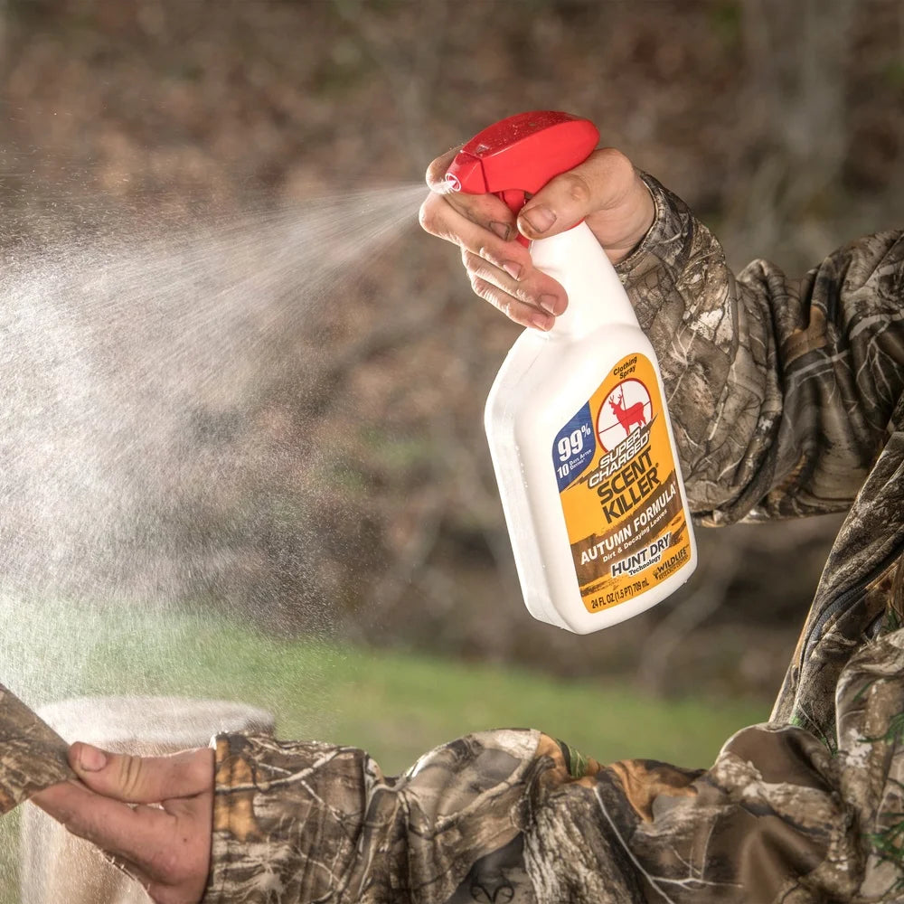 Super Charged Scent Killer Hunting Scent Elimination Spray 56 fl oz Combo with High Output Sprayer Odor Control Technology