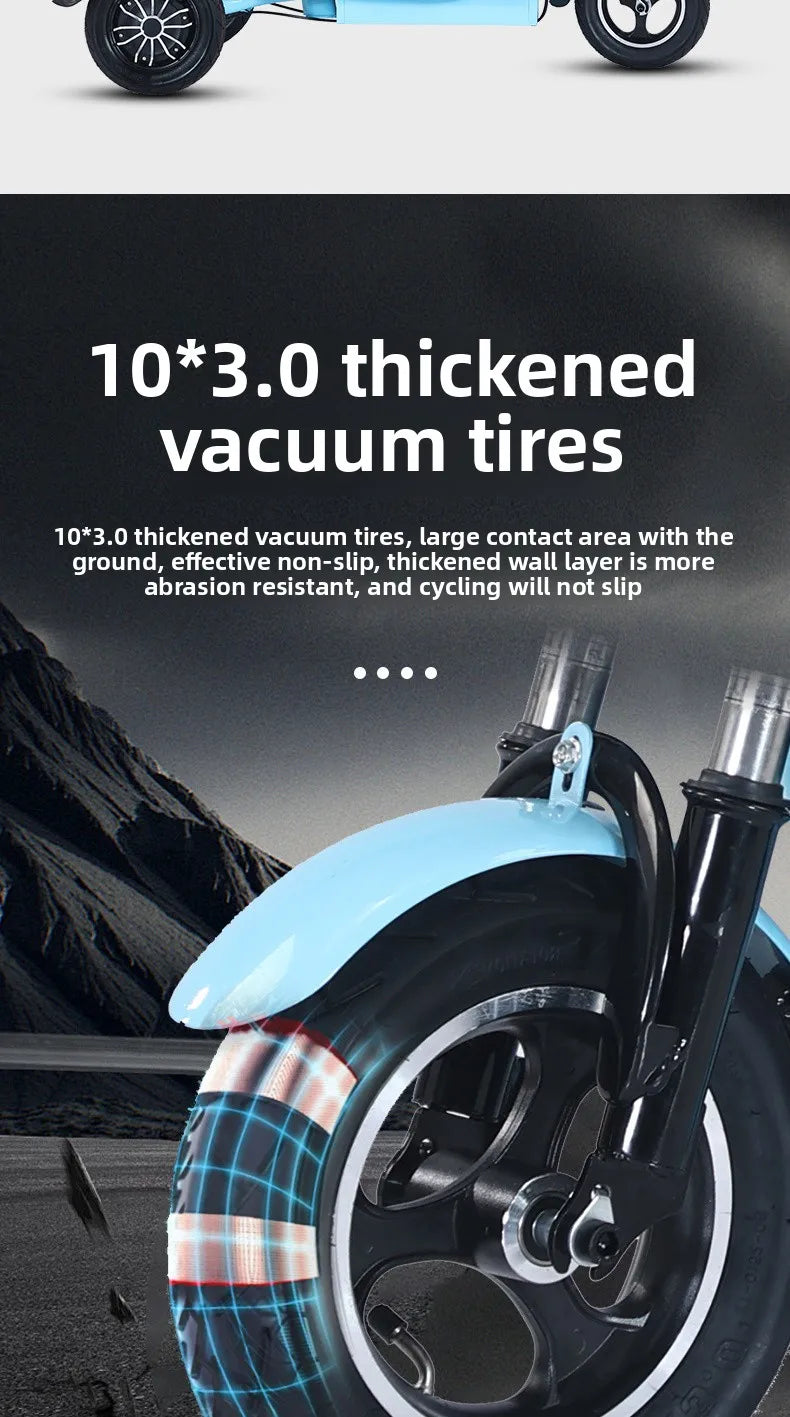 800W48V 70km folding electric tricycle small leisure vehicle for adults to ride three people portable battery car for home use