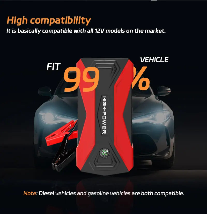 12V 60000mAh Car Jump Starter Digital Display Emergency Power Supply Portable Emergency Starter Car Battery Booster Power Bank