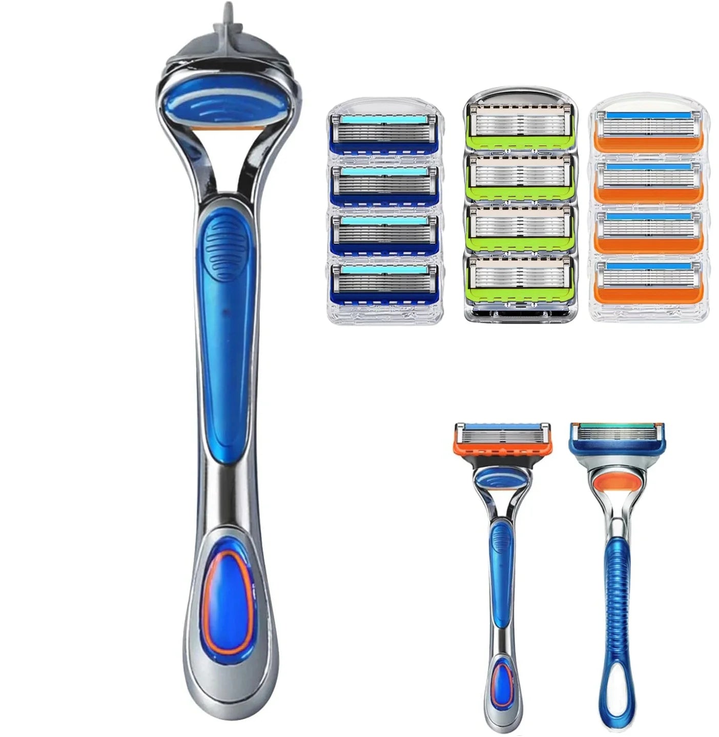 Men's manual safety razor, equipped with precision 5-layer stainless steel blades and ergonomic metal handle, 4-20 replacements