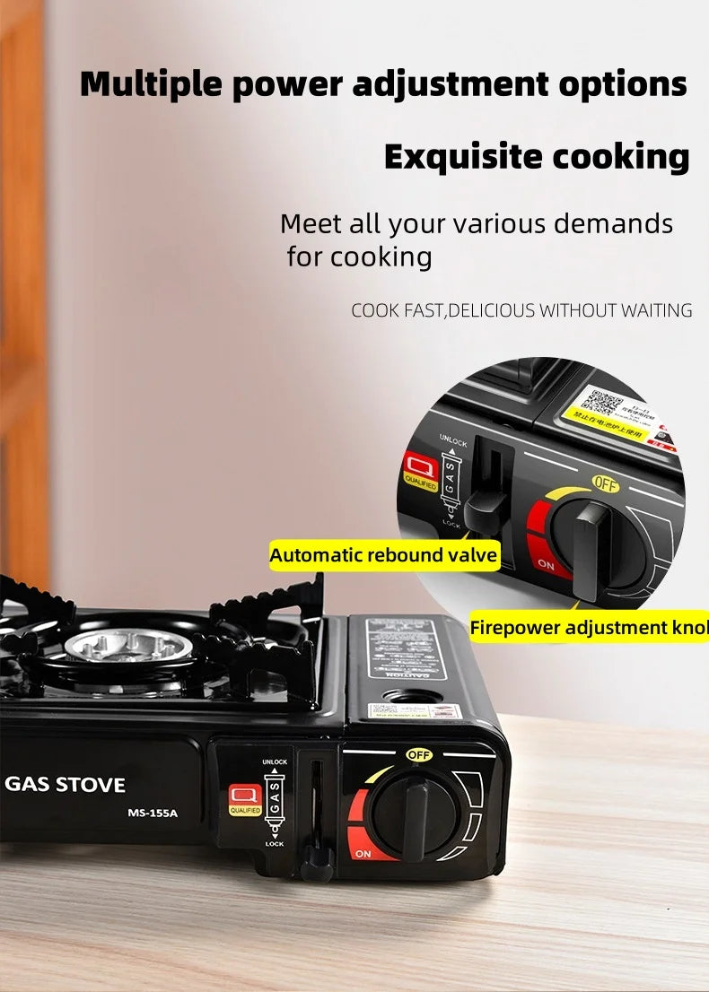 Portable outdoor gas stove, suitable for camping, barbecue cooking and household use. Compact, lightweight and durable gas stove