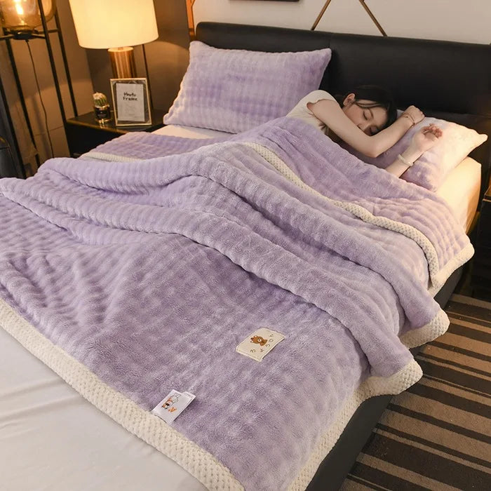 2025 new solid color simple blanket imitation rabbit velvet super soft plush blanket high gram weight sofa blanket winter warmth